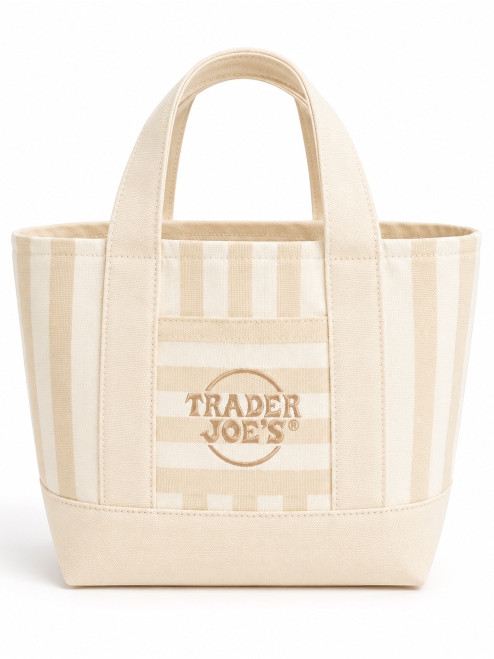 NWT Trader Joe’s Mini Canvas Tote Bag Pastel Beige Striped Reusable Shopping Bag